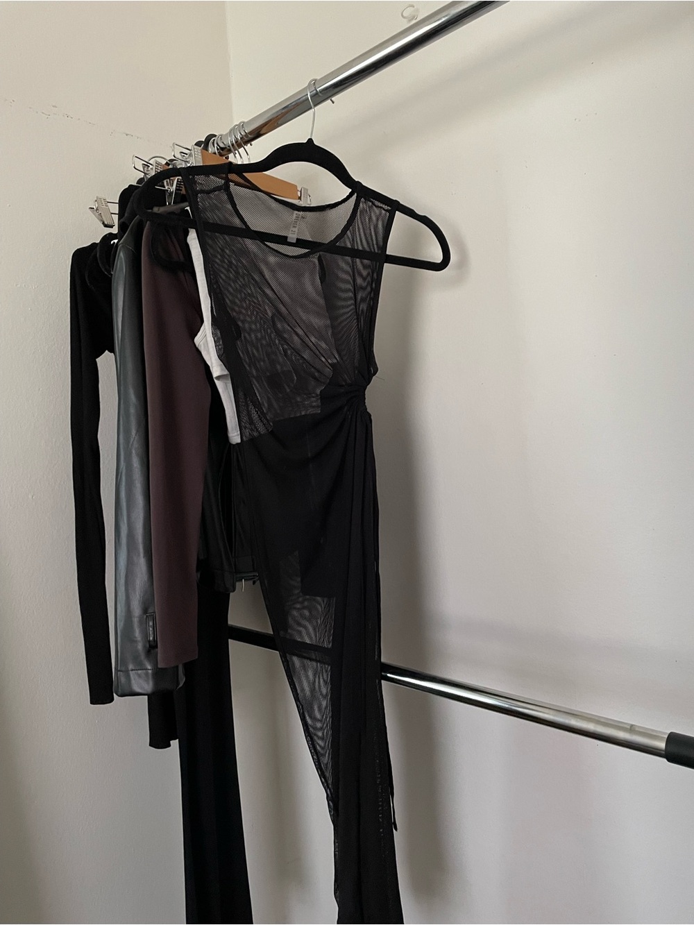 3/$15 Sheer Black Asymmetric Mesh Dress